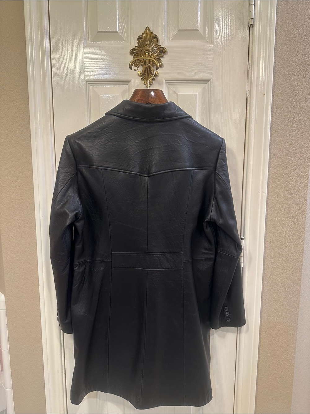 Vintage Harvé Benard Black Genuine Leather Mid-Length Car Coat Jacket Large - Picture 5 of 15